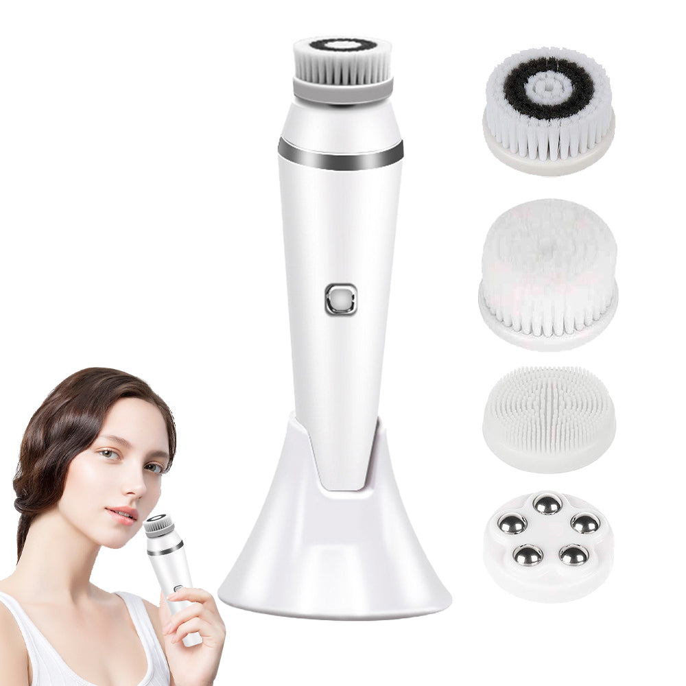 4-in-1 Electric Facial Cleansing Brush Set for Skin Care and Beauty White