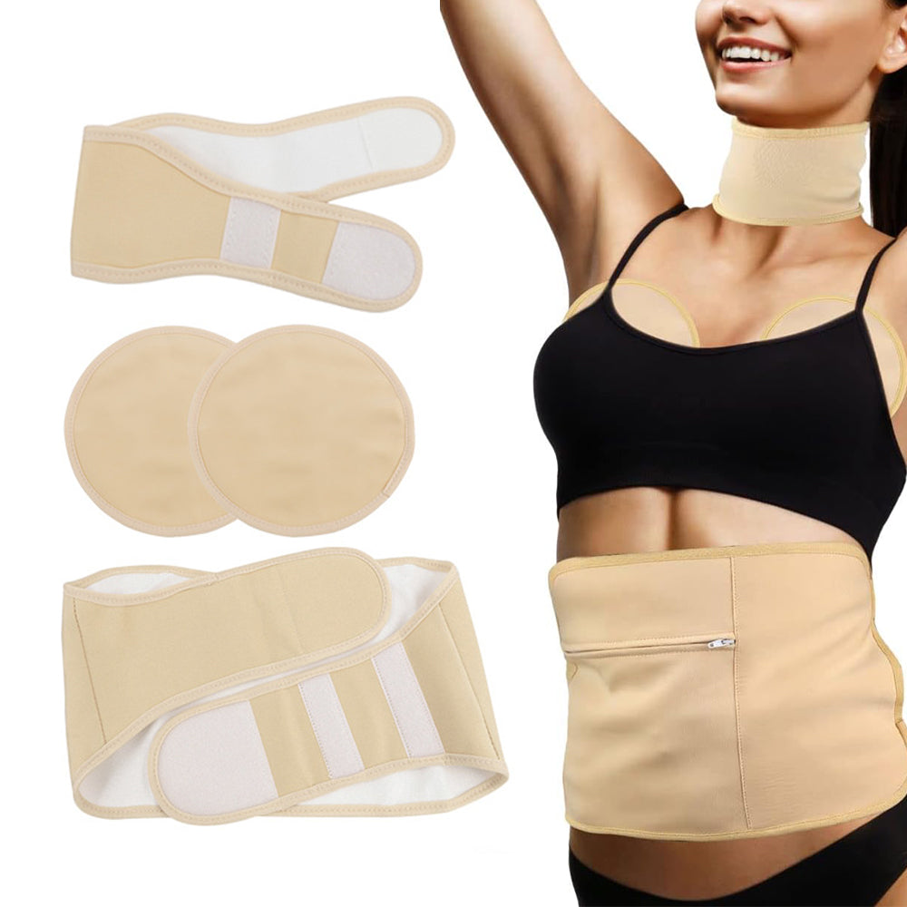 4 Pcs Set Reusable Castor Oil Wrap Kit for Waist Neck Breast Nude