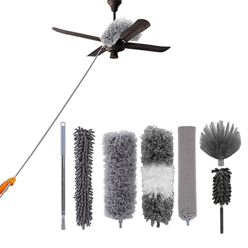 7Pcs Feather Duster Brush Kit for Cleaning Ceiling Fan High Ceiling Furniture Cars