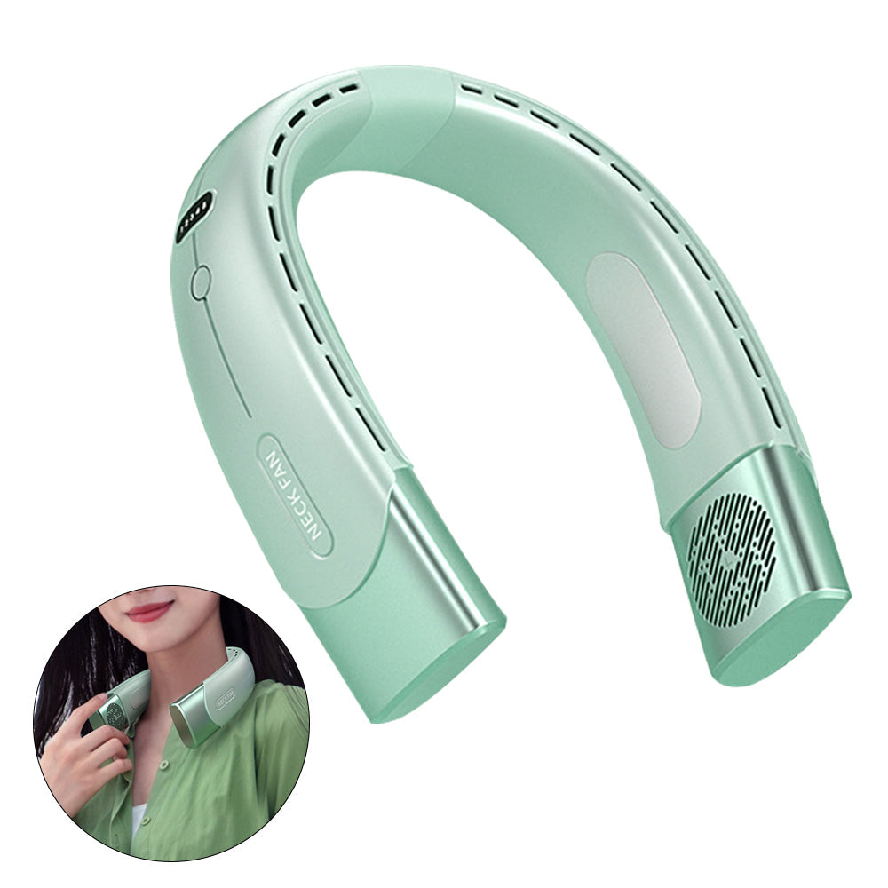 Hanging Neck Fan Wearable Bladeless Fan USB Rechargeable Cooling Fan with 5 Speed Adjustment Green