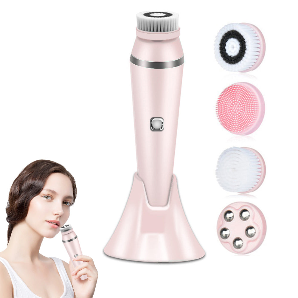 4-in-1 Electric Facial Cleansing Brush Set for Skin Care and Beauty Pink