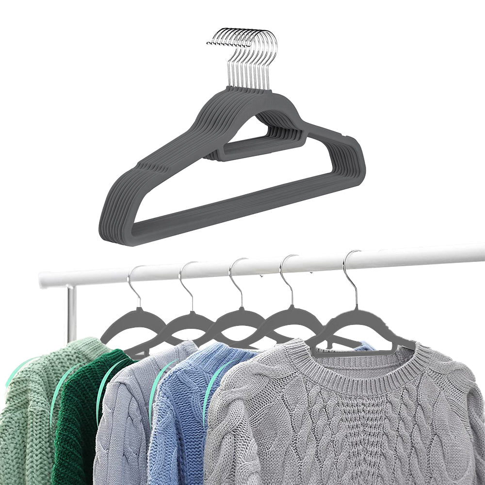 10Pcs Flocked Clothes Hanger Anti-Slip Hanger with 360 Degrees Swivel Hook for Suits Dresses Shirts Dark Grey