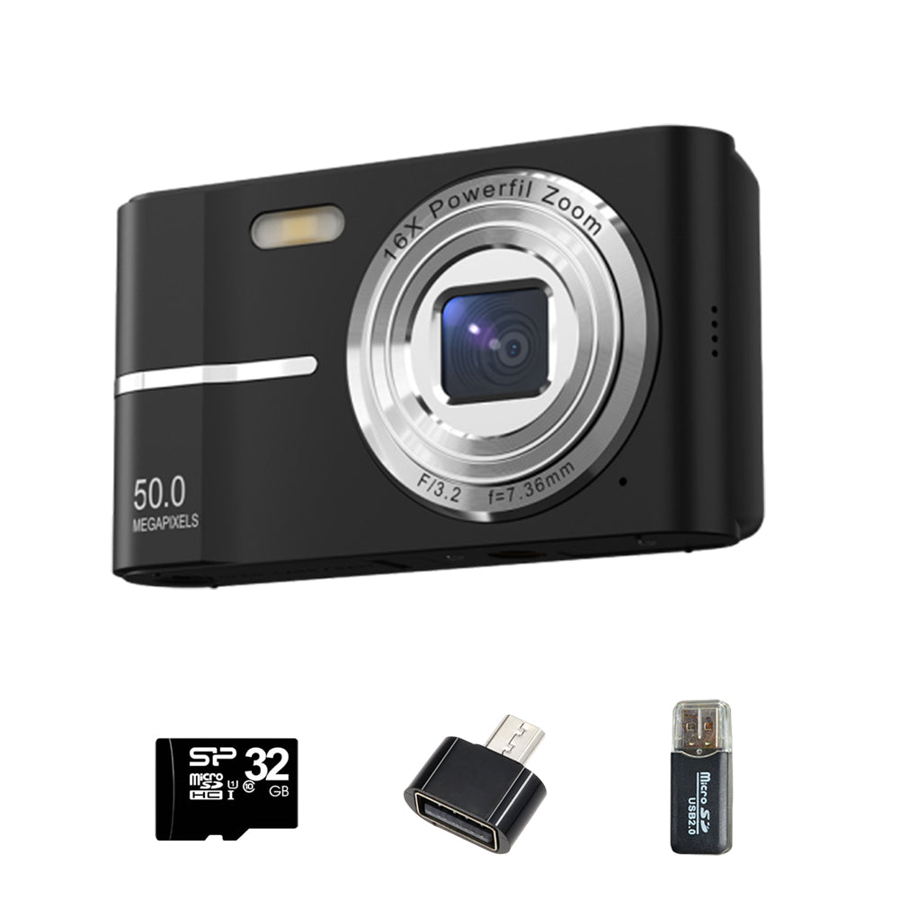 4K Digital Camera Autofocus 50MP HD 1080P Camera for Beginner Student with 32GB Memory Card Black