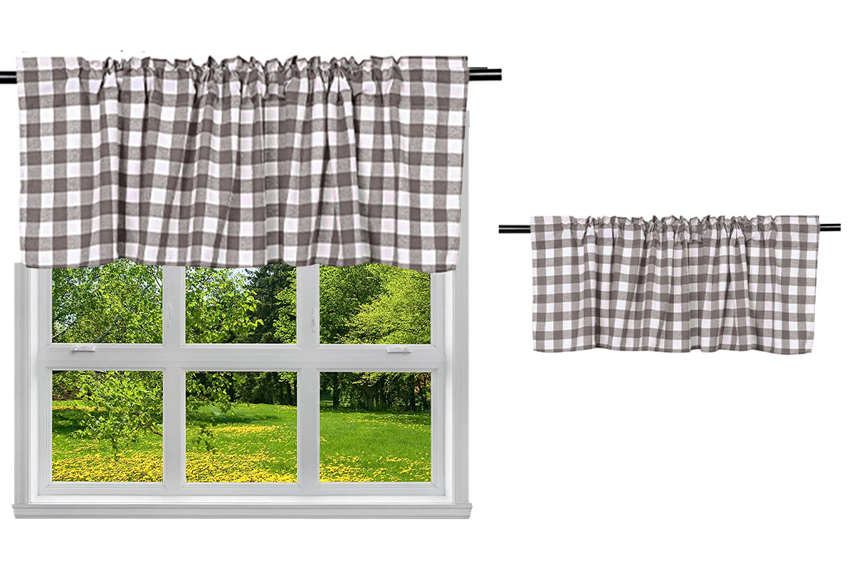 Buffalo Check Plaid Window Valances Farmhouse Design Window Treatment Decor-Brown