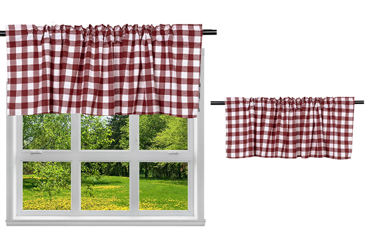 Buffalo Check Plaid Window Valances Farmhouse Design Window Treatment Decor-Red