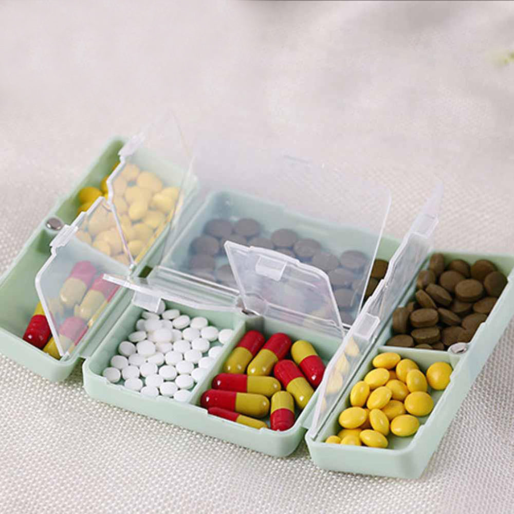 7-Compartment Folding Pill Case Portable Travel Daily Pill Organizer Green