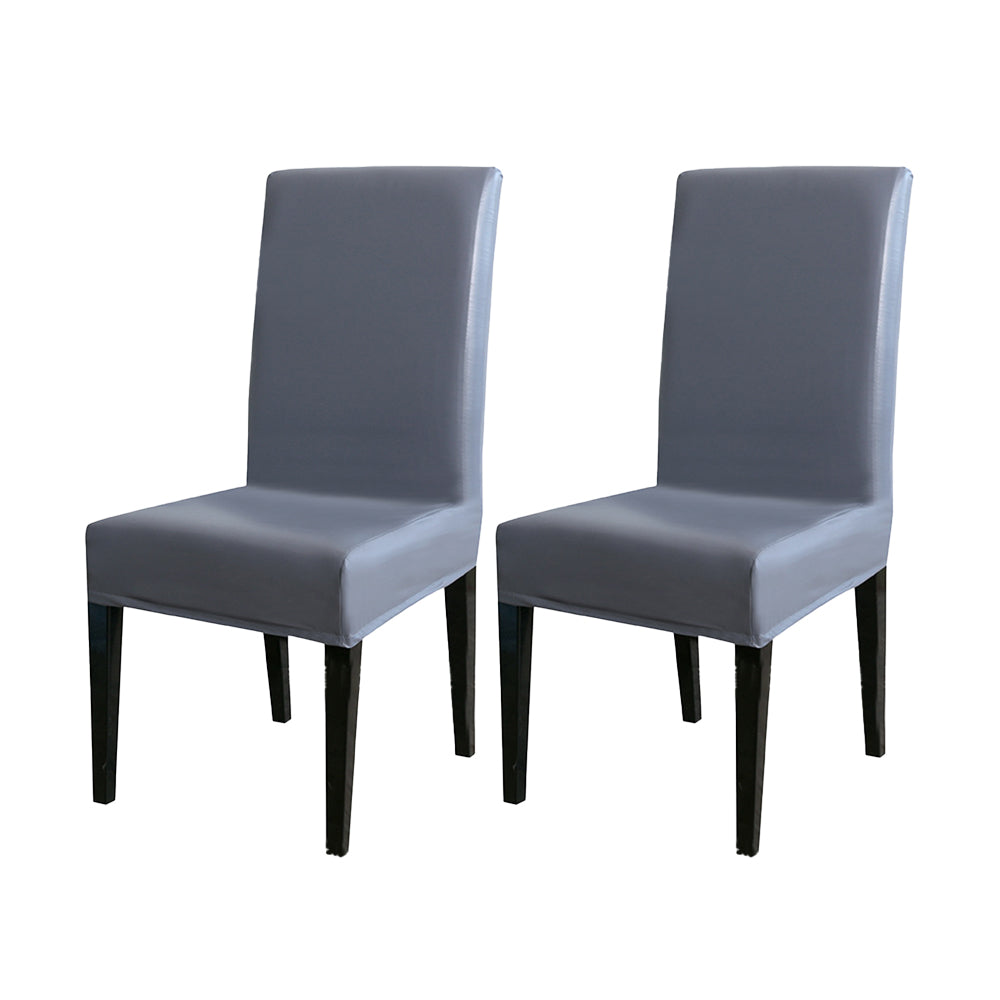 2Pcs PU Leather Waterproof Oilproof Stretch Dining Chair Protector Cover-Black