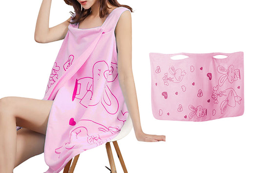 Women Bath Wrap Wearable Towel for Shower Adjustable Robe-Pink