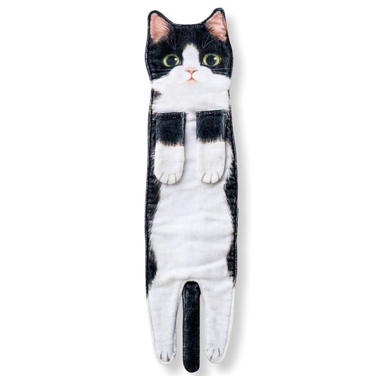 Cute Cat Quick-Dry Hanging Hand Towels Decorative for Bathroom Kitchen-Black white