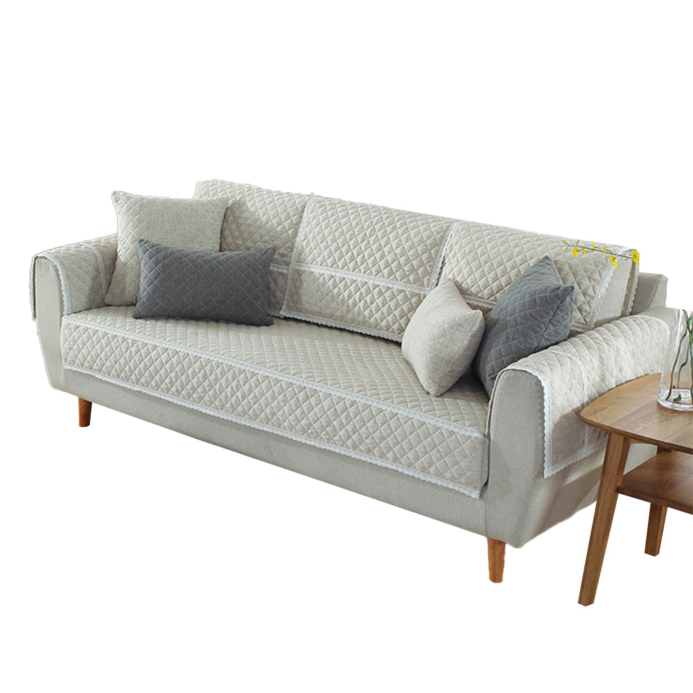 Soft Sofa Cover Quilted Sectional Couch Covers -Beige