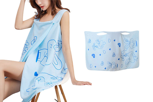 Women Bath Wrap Wearable Towel for Shower Adjustable Robe-Blue