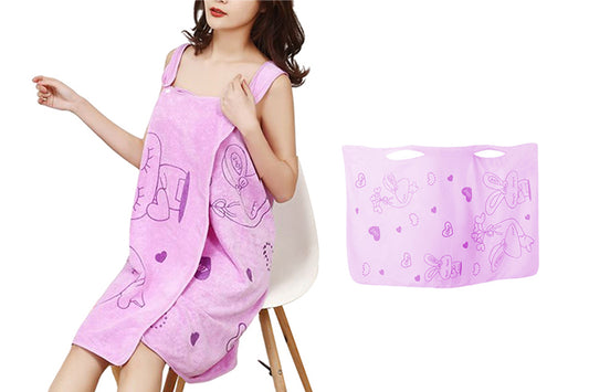 Women Bath Wrap Wearable Towel for Shower Adjustable Robe-Purple