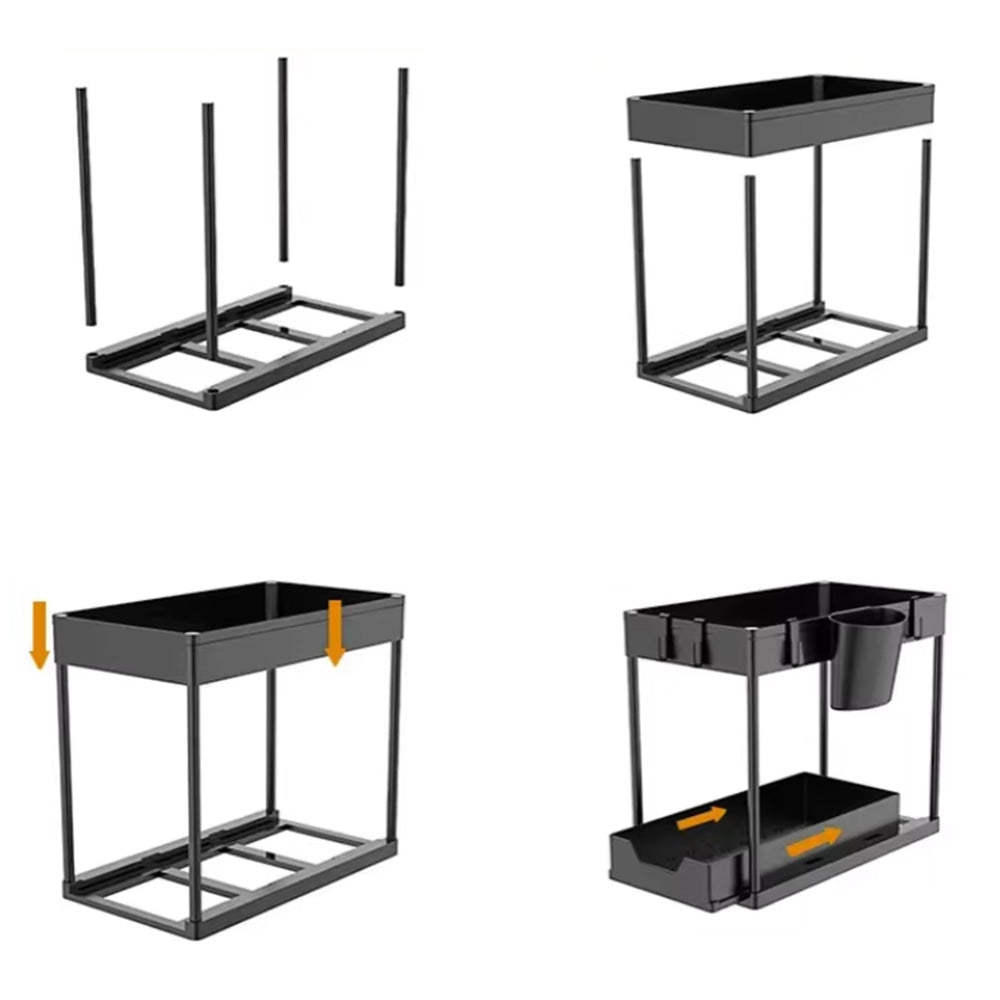 Multi-Purpose Pull-Out Storage Organizers Under Sink Organizers Rack for Bathroom Kitchen Black