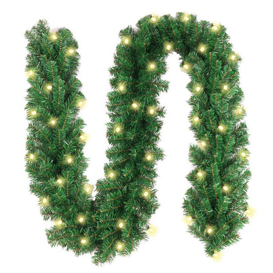 2.7M Christmas Garland with LED Lights Artificial Wreath Stairs Rattan Xmas Decoration