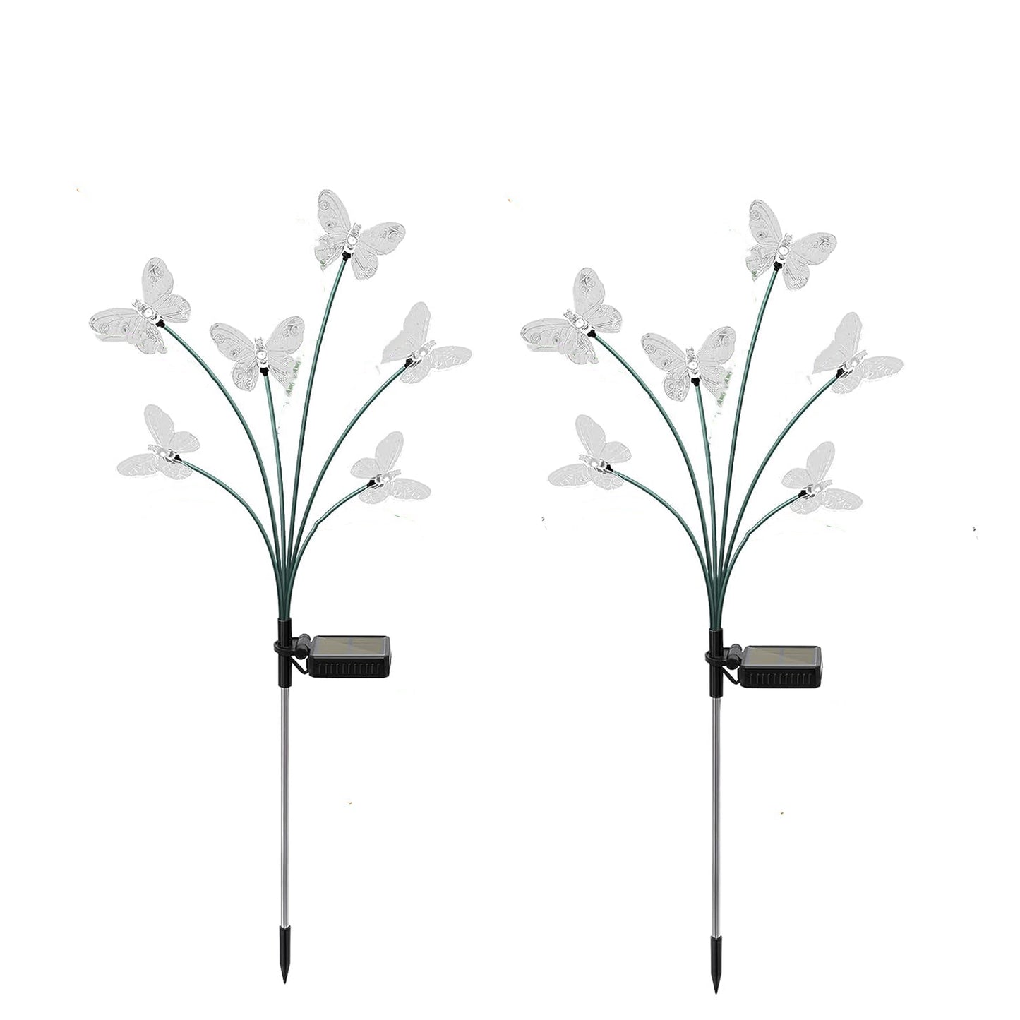 2Pcs Solar Lights Outdoor Garden 6LED Butterfly Landscape Stake Lights -Warm White