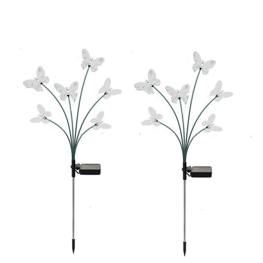 2Pcs Solar Lights Outdoor Garden 6LED Butterfly Landscape Stake Lights -Warm White