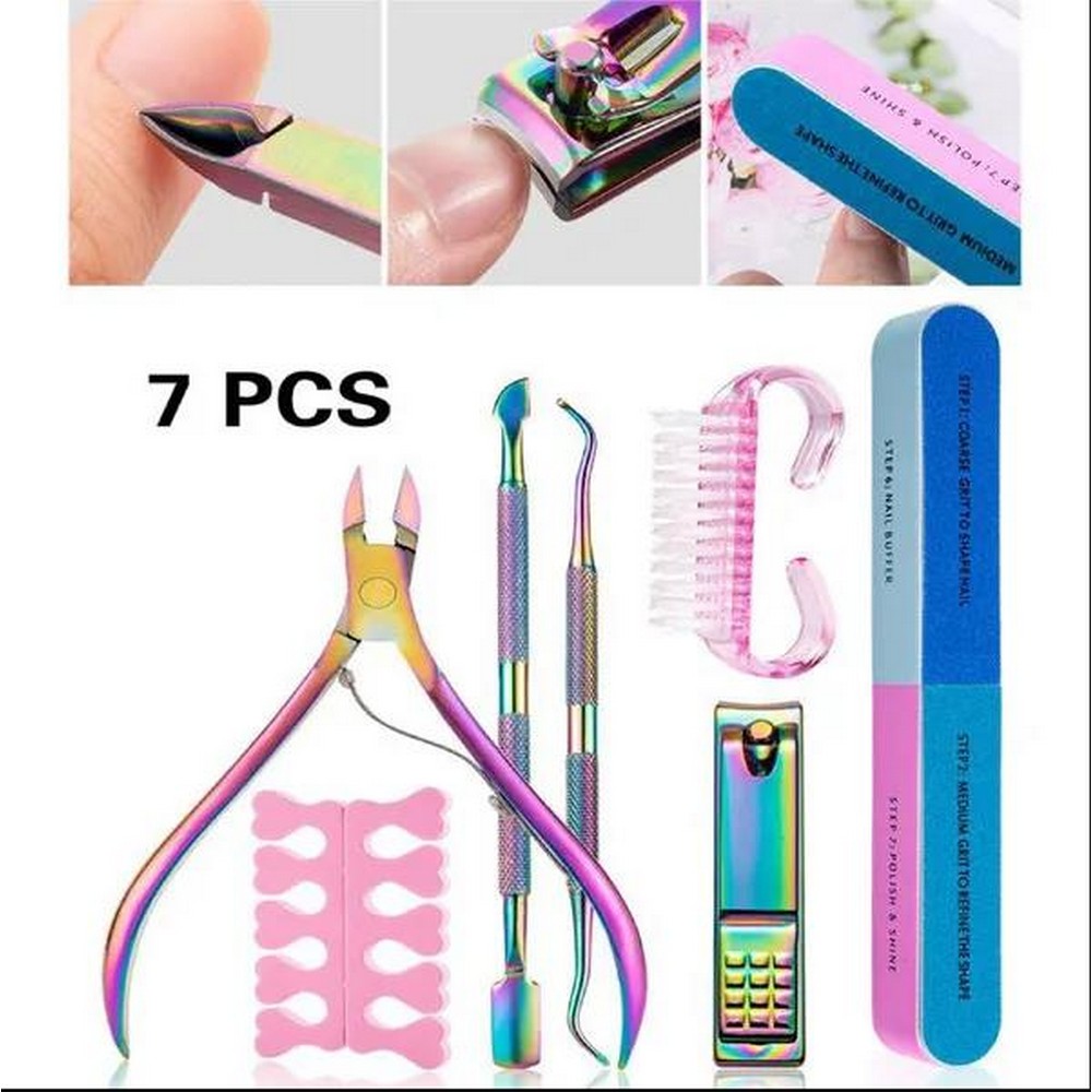 7Pcs Nail Cuticle Nipper Cuticle Pusher Tweezers Nail Cuticle Oil Dead Skin Remover Manicure Tool Kit