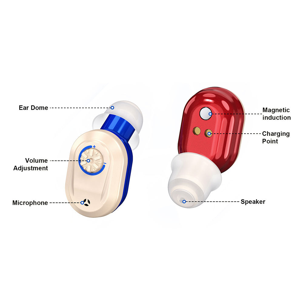 Pair of Invisible Digital Hearing Aids Rechargeable Mini Sound Enhancer Amplifier with Charging Case Style 3