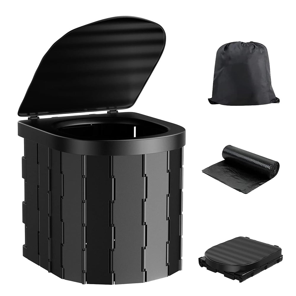 Portable Travel Camping Toilet Folding Toilet with Lid Car Potty Black