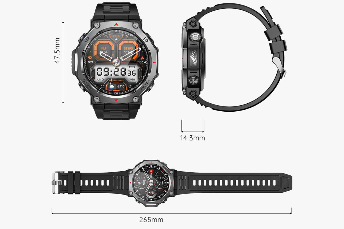 Smart Watch with Flashlight Fitness Tracker with Bluetooth Calls 100+Sports Modes -Black