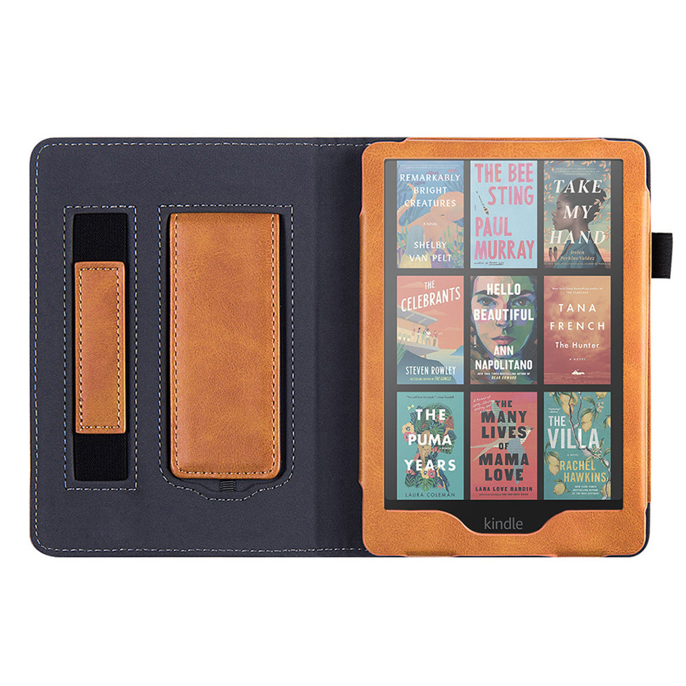 Auto Sleep Wake Protective Case with Stand for Kindle Paperwhite 12th Gen 2024 Released PU Leather Cover Brown
