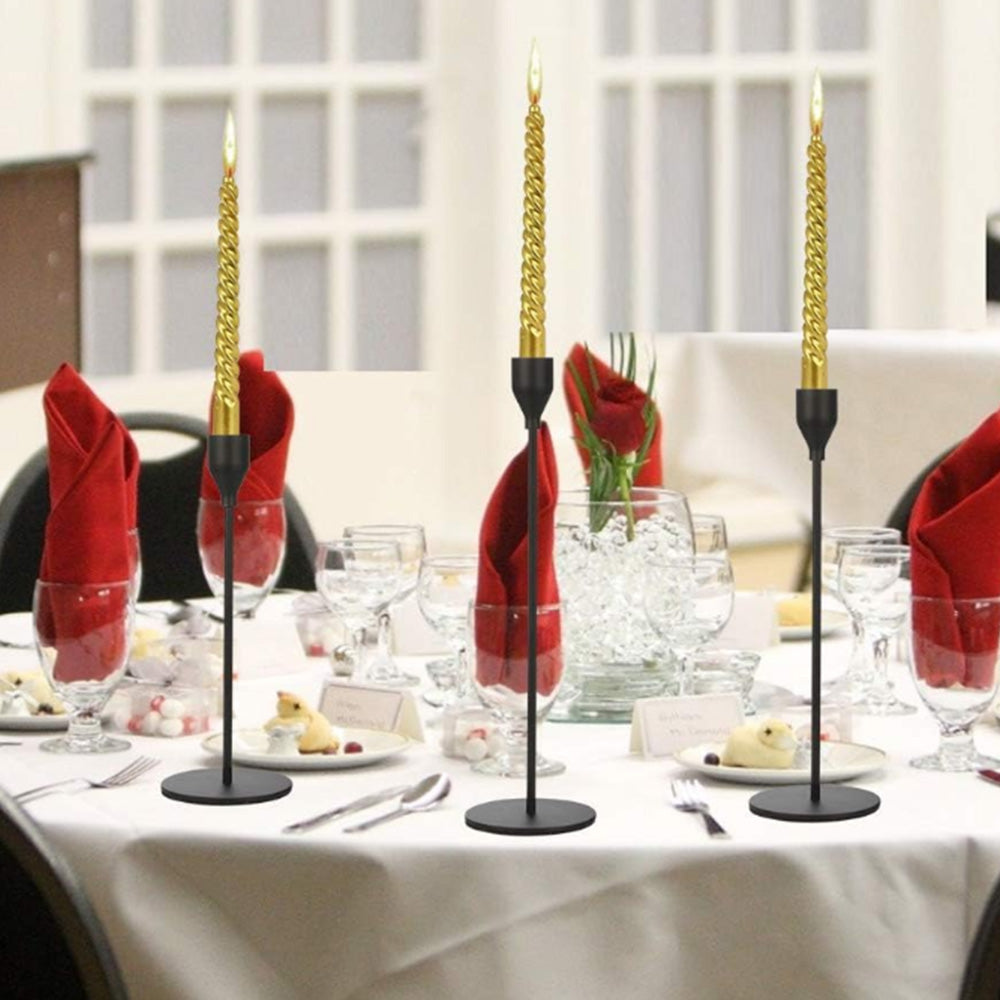 3Pcs Set Metal Candle Holders Taper Decorative Candlestick Holders for Wedding Dinning Party Black
