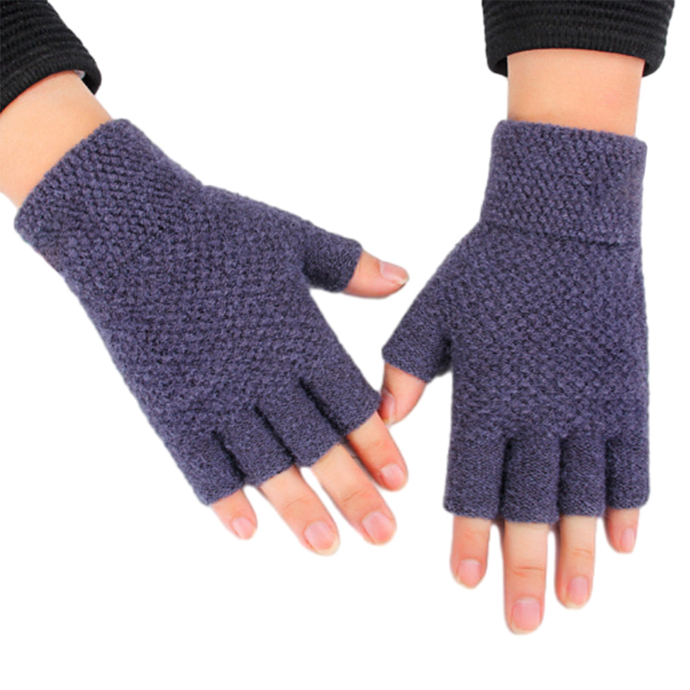 Winter Warm Fingerless Gloves Thermal Half Finger Knitted Mittens Navy