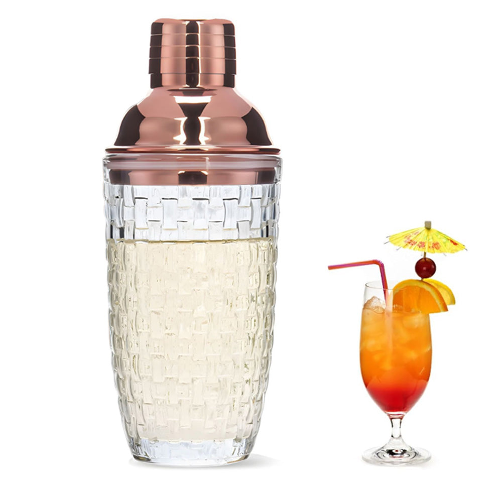 Glass Cocktail Shaker Leakproof Drinks Shaker with Steel Lid Ice Shaker for Home and Bar Use Rose Gold