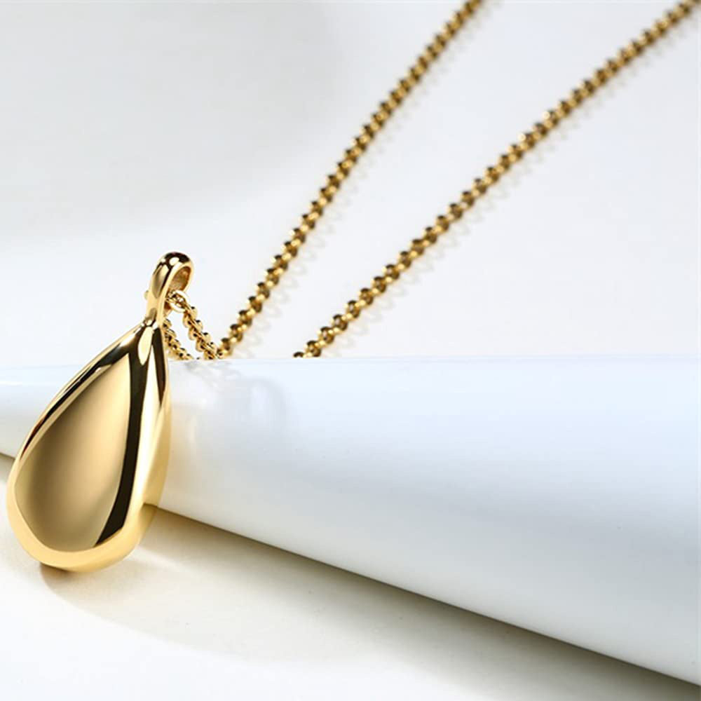 Stainless Steel Teardrop Cremation Pendant �Keepsake Memorial Necklace Gold