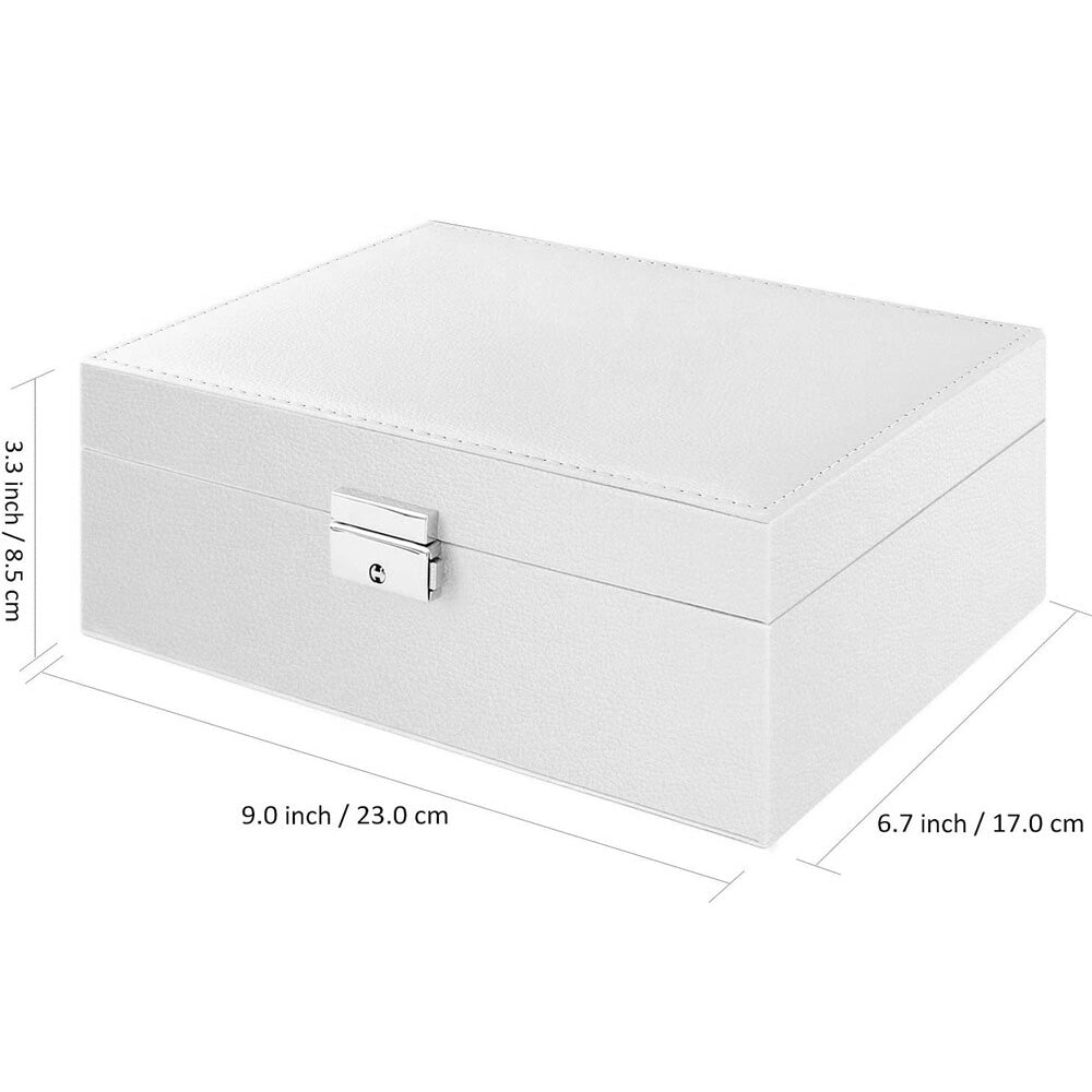 Jewellery Organiser Case Box Holder Storage Earring Ring Display with Lock and Key-White