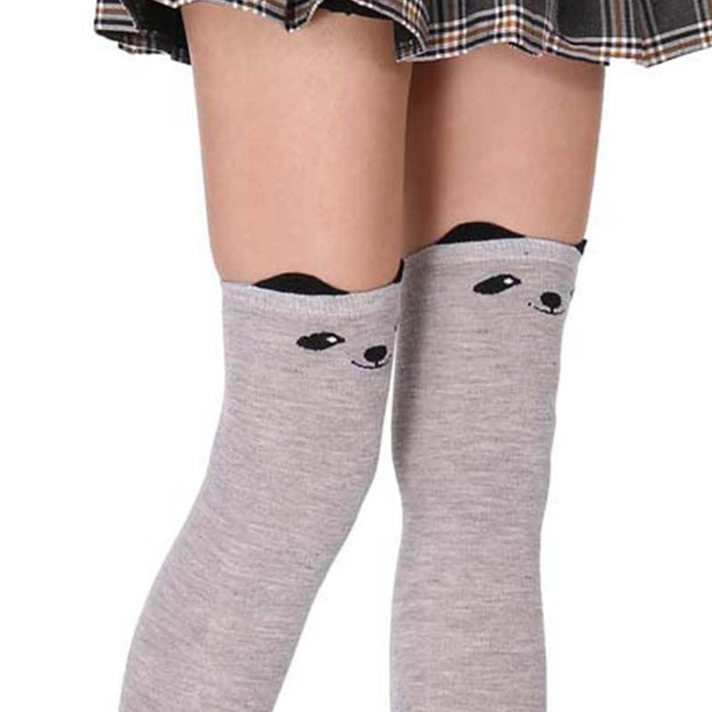 Pair of Cat Shape Warm Thigh High Over Knees Stockings Long Socks for Girls Gray