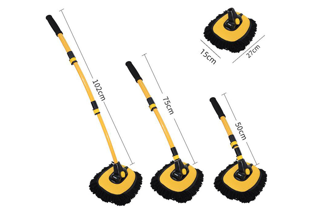 102cm Telescopic Adjustable Car Wash Mop Brush Kit with 15 Degree Curved Long Handle for Vehicle Cleaning -Yellow