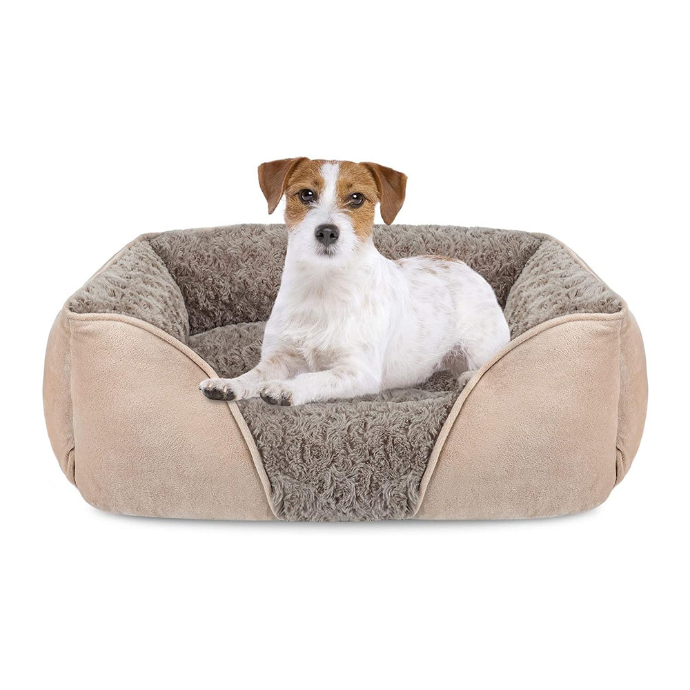 Plush Pet Bed Raised Sides Soft Calming Sleeping Puppy Cuddler Camel