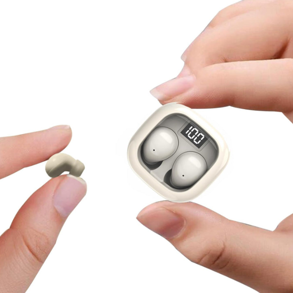 Wireless Bluetooth Small Headphone Mini Invisible Earbuds with Charging Case for Sleep Work Sports Beige