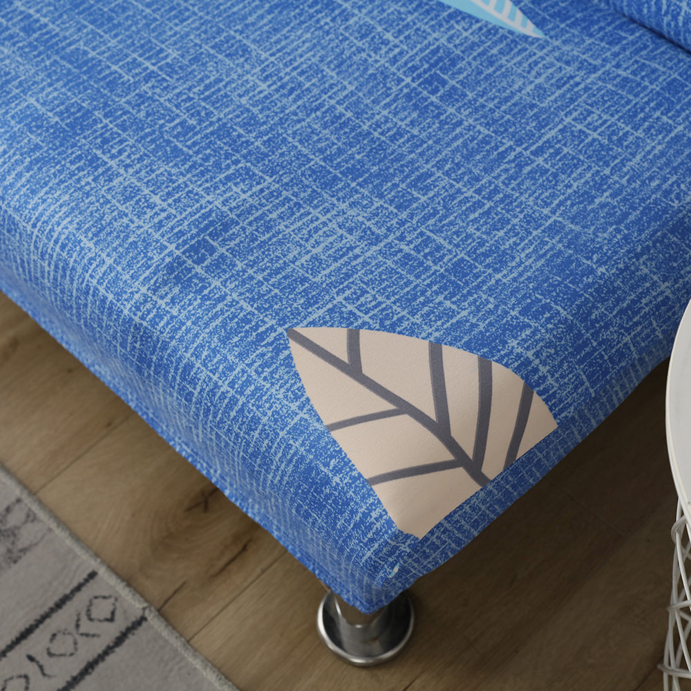 Printed Armless Futon Slipcovers Stretch Folding Sofa Bed Cover with Elastic Bottom -Blue