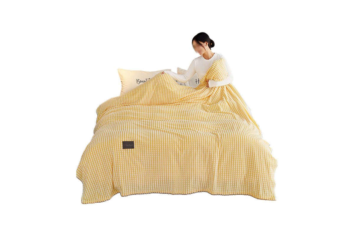 Reversible Sherpa Fleece Throw Blanket for Couch-Yellow