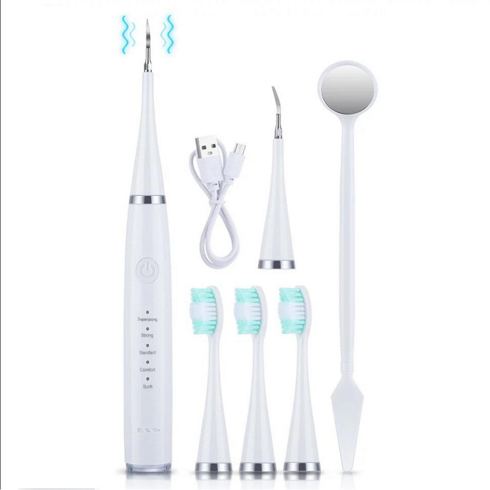 Electric Toothbrush Scaler Stains and Tartar Remover Tools Teeth Cleaning Kit -White