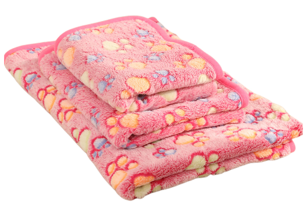 107x75cm Fluffy Fleece Dog Blanket Mat Paw Print Puppy Kitten Throw Blanket -Pink