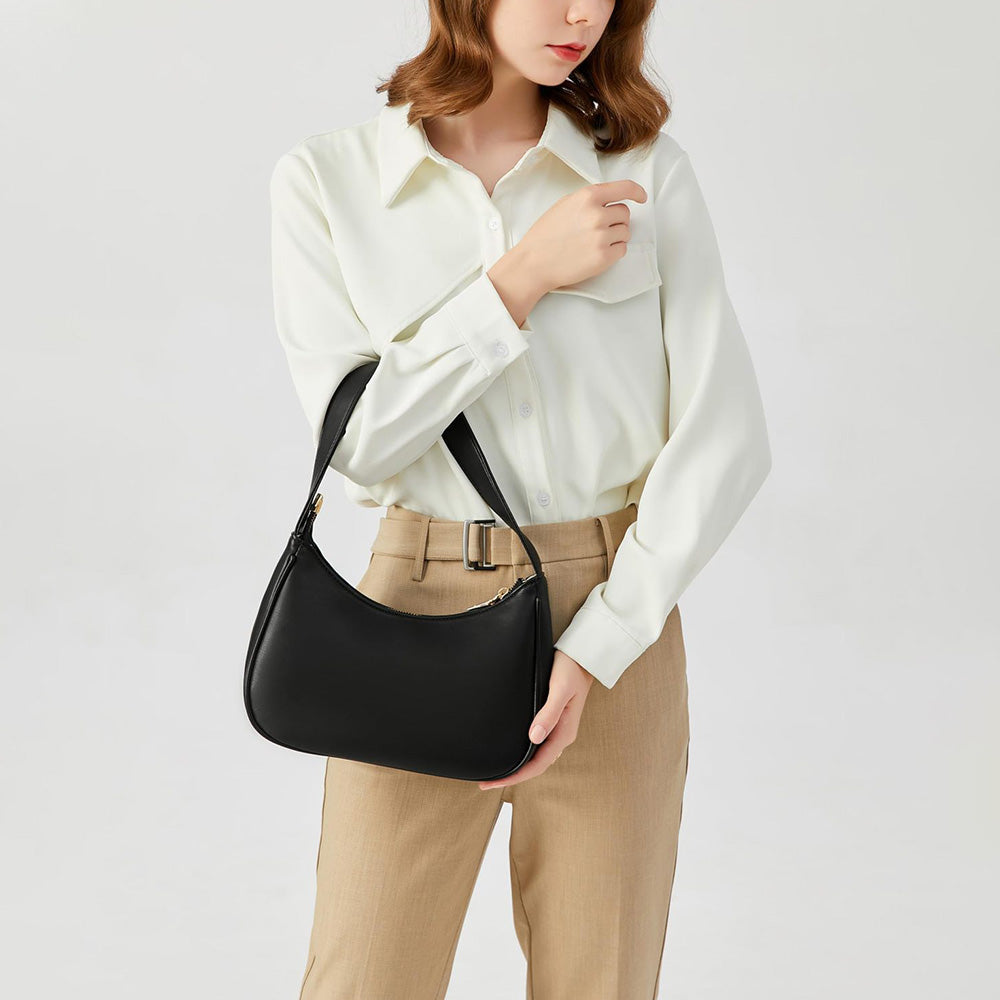 Women Shoulder Bag Elegant Feminine Mini Handbags with Zipper Closure Black