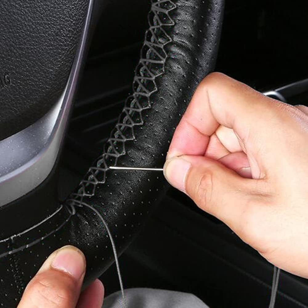 Leather Steering Wheel Cover Non-Slip Auto Steering Wheel Protector Black