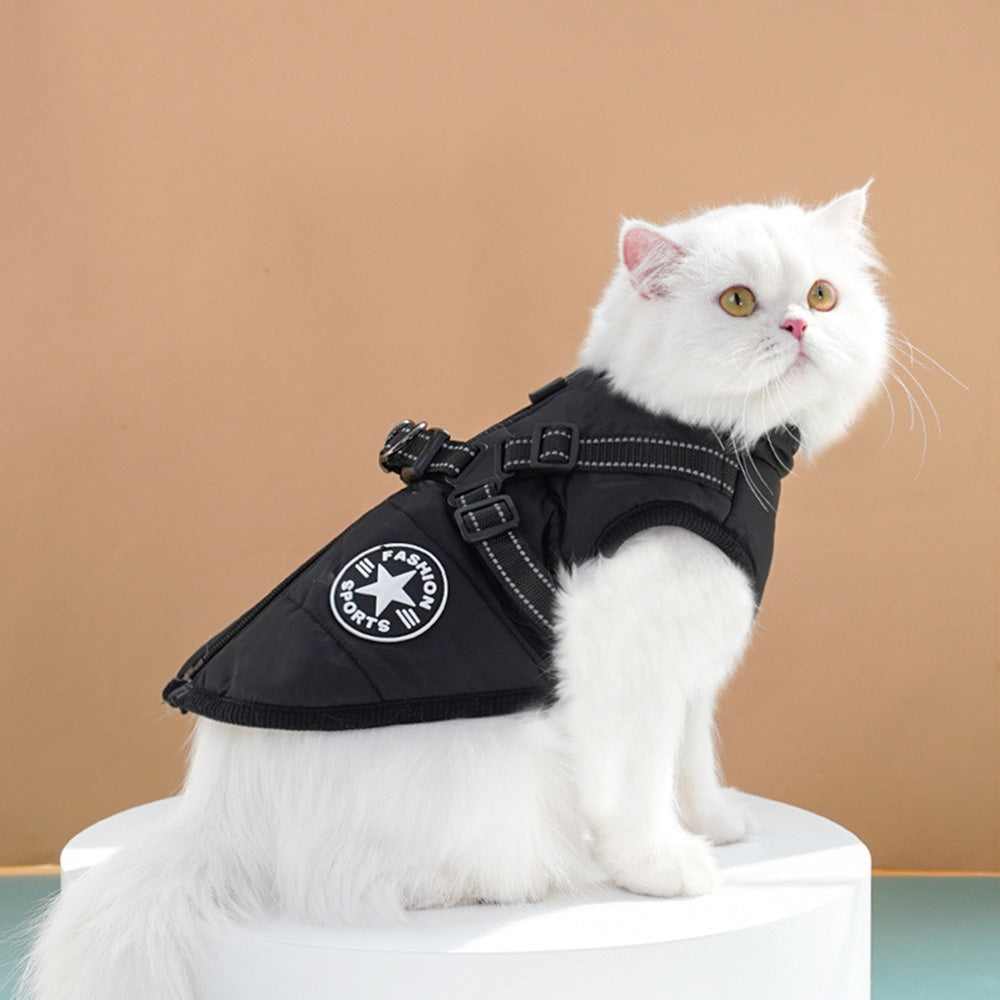 Pet Winter Jacket Padded Adjustable Warm Coats with Zipper (Black)