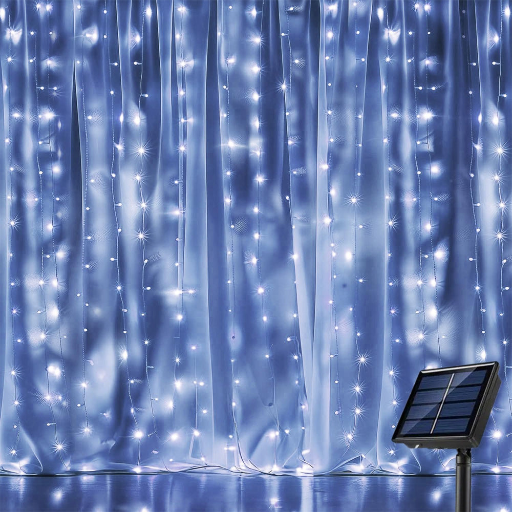 Solar Fairy Curtain Lights ¨C Christmas Hanging String Lights for Window Backdrop White