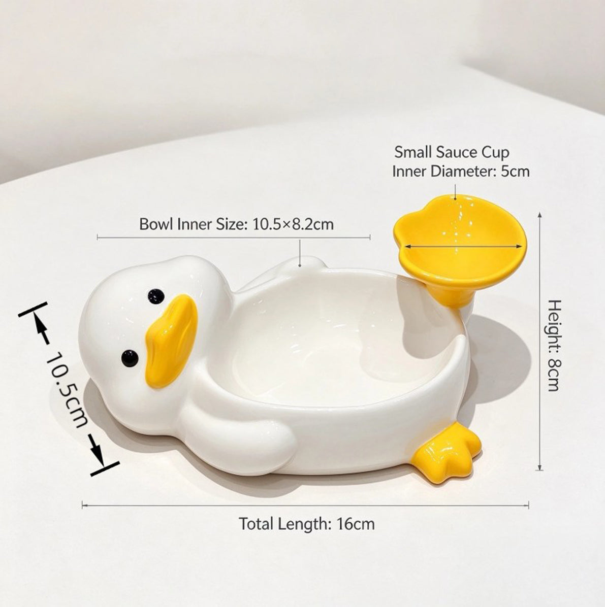 Ceramic Duck Shaped Snack Bowl with Built In Dipping Sauce Compartment
