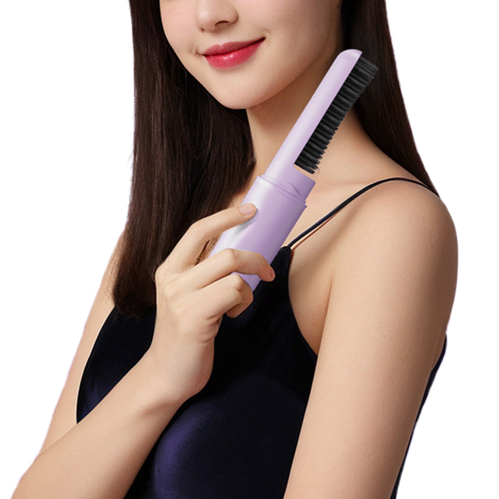 Cordless Rechargeable Hair Straightener Brush Mini Fast Heating Comb For Travel
