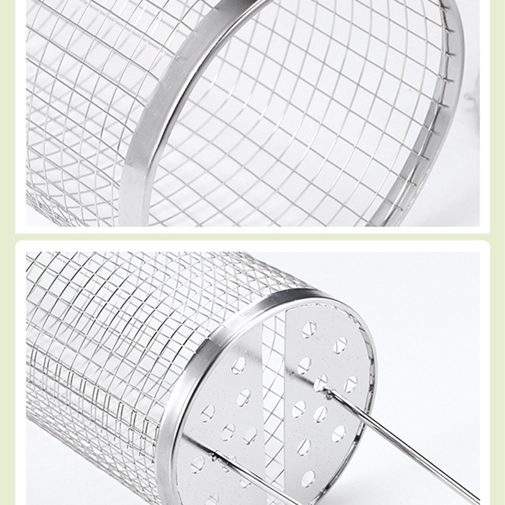 2 Pieces Rolling Grill Basket Locking Lid Stainless Steel BBQ Cage