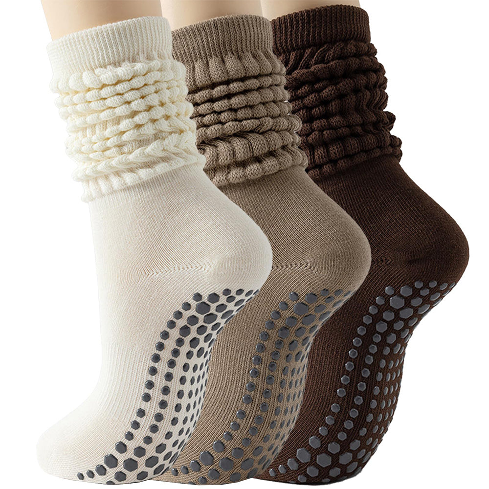 3 Pairs of Non-Slip Grips Yoga Socks Anti-Skid Knee-High Socks for Pilates Barre Dance Style 2