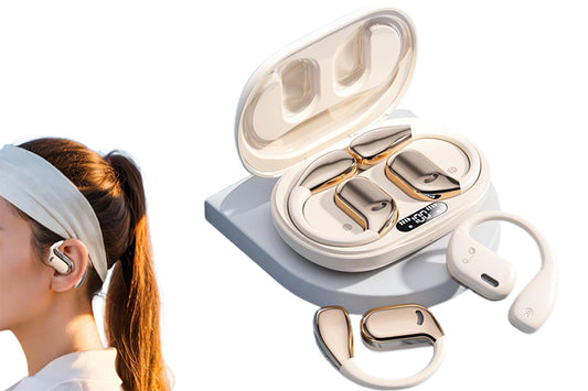 Bluetooth 5.4 Headphones TWS HiFi Stereo Earbuds Over Ear Ear Buds IP6 Waterproof Wireless Earphones LED Display Headset for Gym-Beige