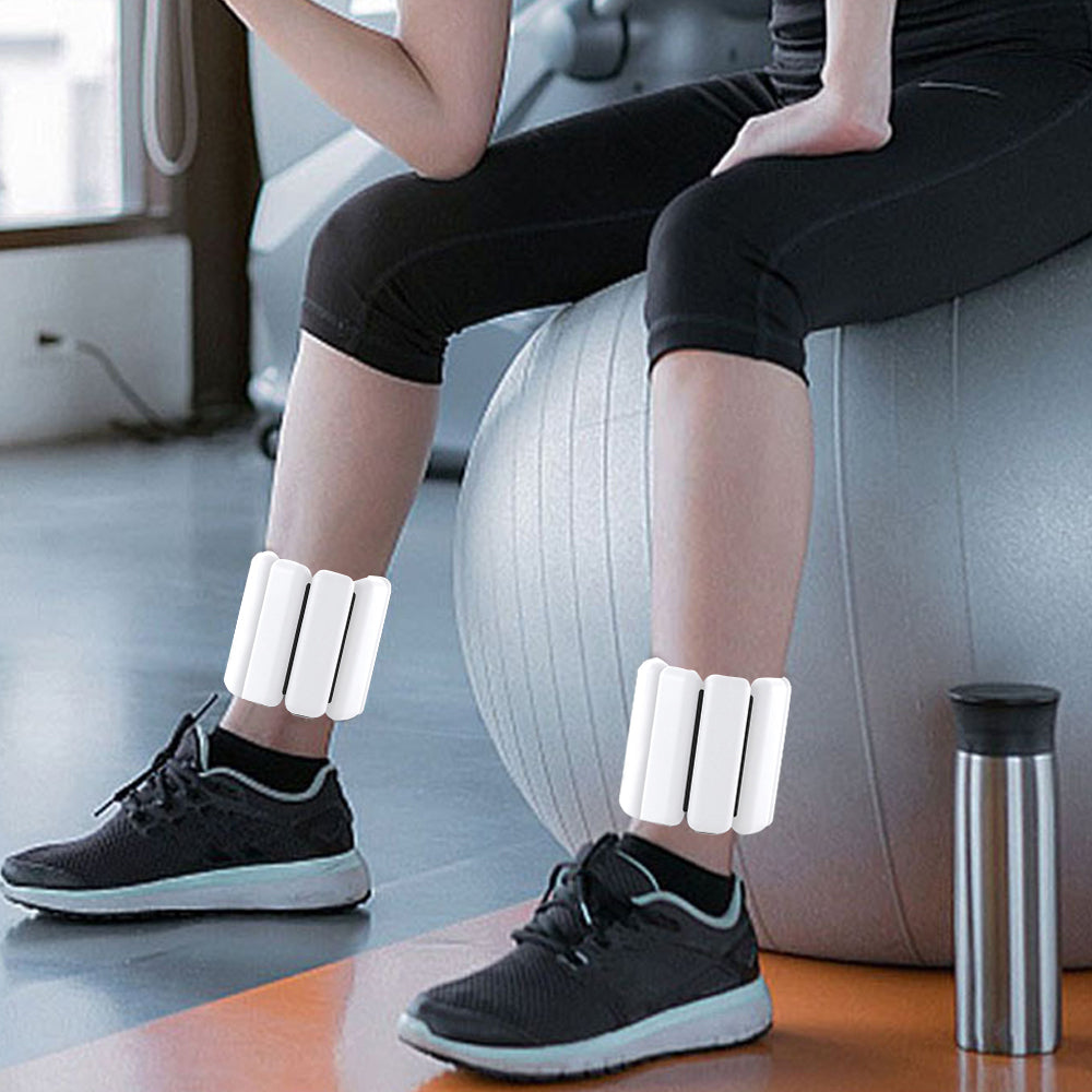Pair of Adjustable Wrist Ankle Weights Unisex Strength Training Set Walking Running Gym White