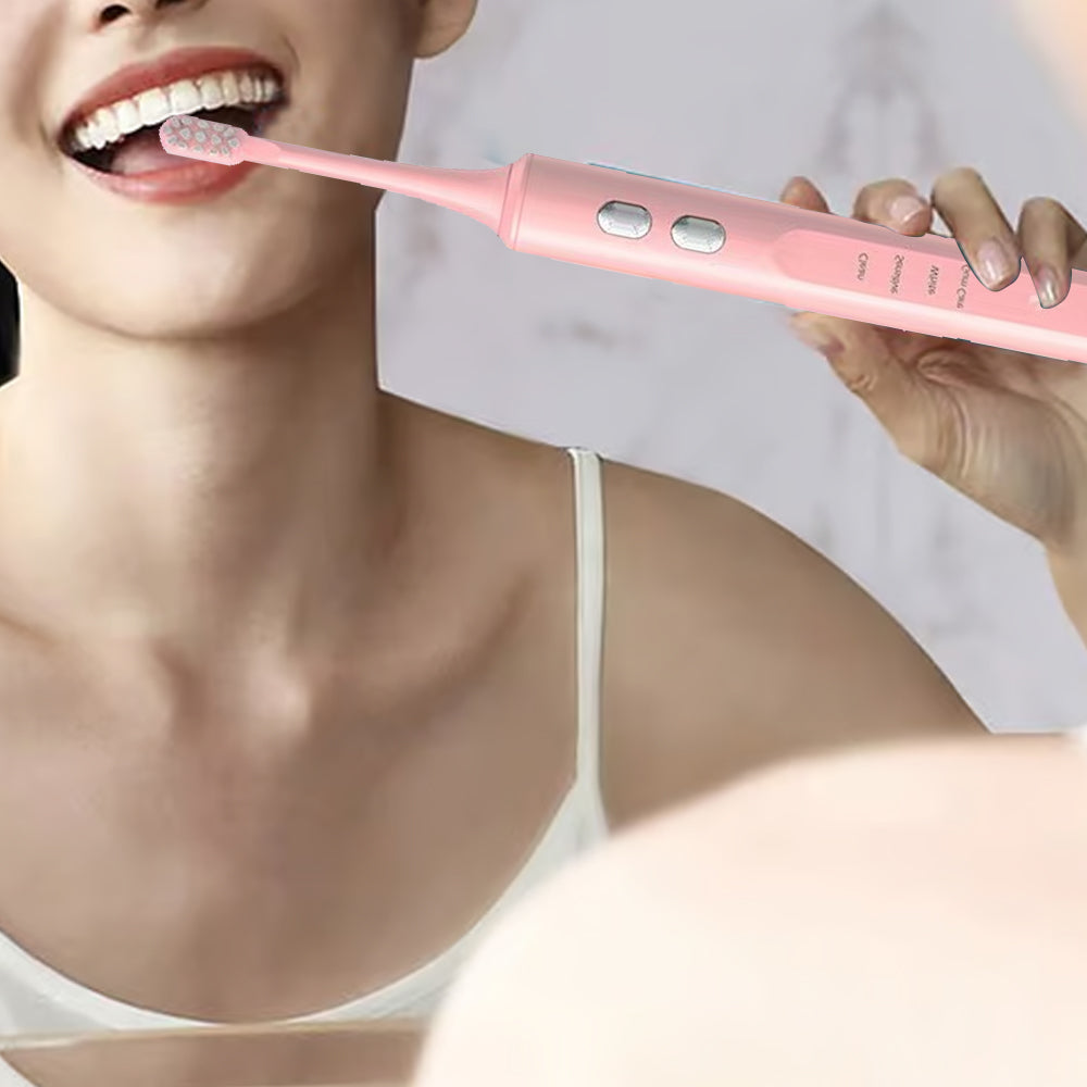 Travel Electric Toothbrush Self-Cleaning Vibration Toothbrush with 2Pcs Replacement Brush Head and Disinfection Storage Case Pink