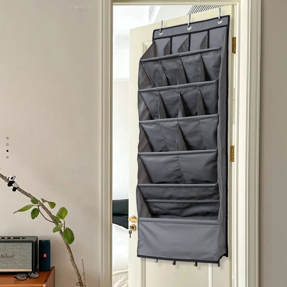 16-Grid Hanging Shoe Rack Over The Door Shoe Organizer Gray